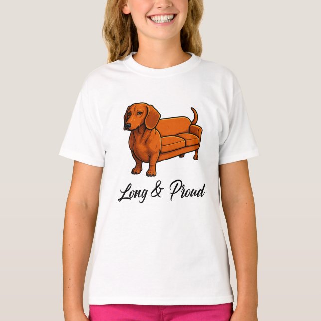 Camiseta El Sofá De Perro Wiener Largo Y Orgulloso (Anverso)