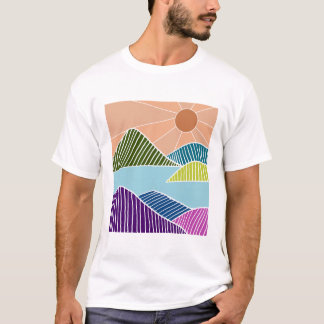 Camiseta El sol sobre un río y un paisaje montañoso