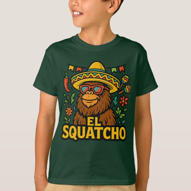 Camiseta El Squatcho Cute Fiesta Bigfoot Personalizado Art (Anverso)