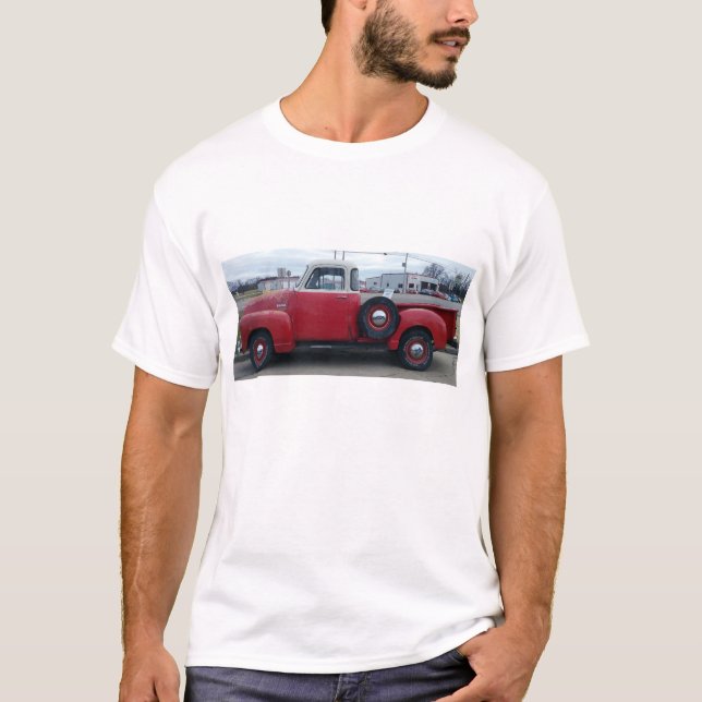 Camiseta El T de Chevy de los hombres clásicos rojos y (Anverso)