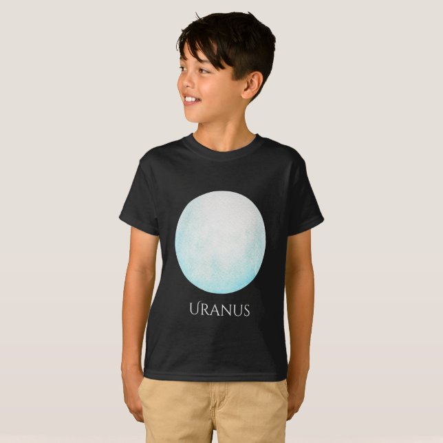 Camiseta El T del niño de la acuarela del planeta de Urano (Anverso completo)