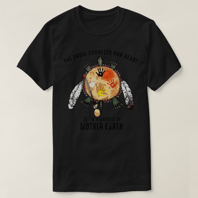 Camiseta El Tambor Nativo Estadounidense Conecta Nuestro Co (Diseño del anverso)