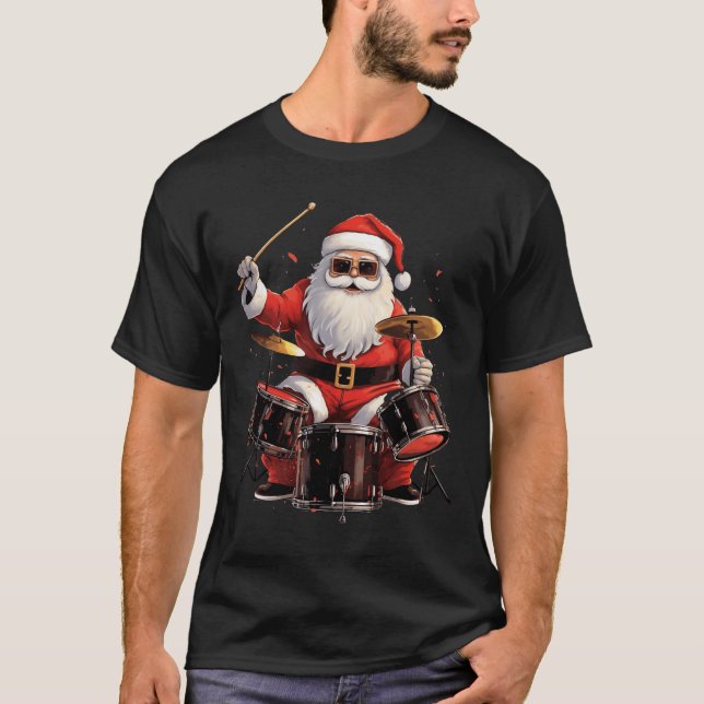 Camiseta El tambor Santa Jugando tambores Funny Navidades D (Anverso)