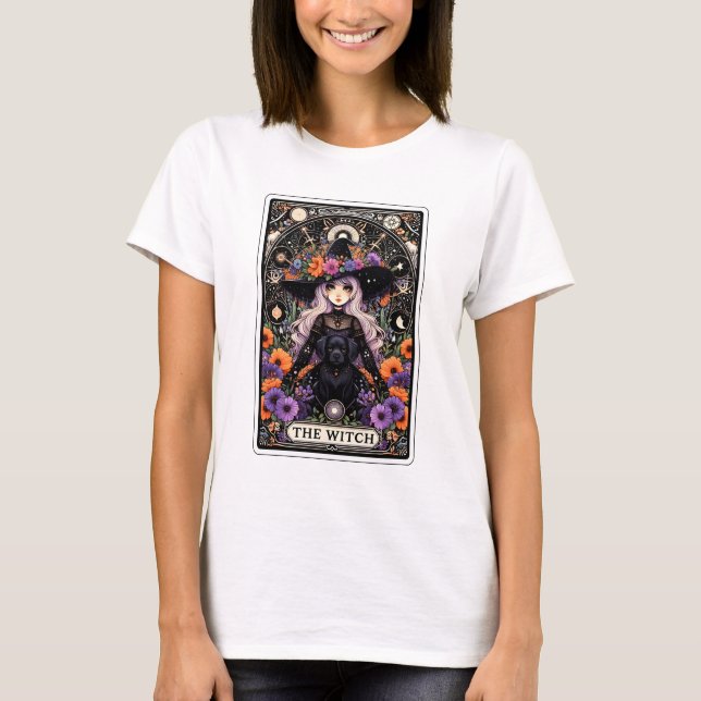 Camiseta El Tarot de la Bruja con un Perro Negro (Anverso)