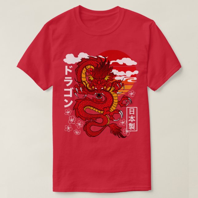 Camiseta El tatuaje asiático del dragón rojo japonés inspir (Diseño del anverso)