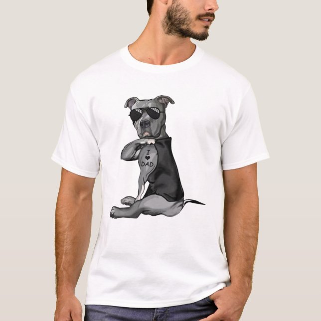 Camiseta El tatuaje del perro de Pitbull que amo a mi papá  (Anverso)