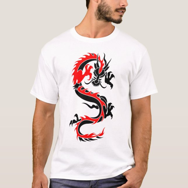 Camiseta El tatuaje rojo tribal fresco del dragón diseña (Anverso)