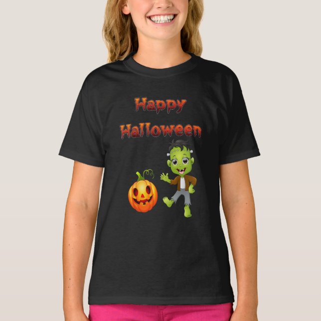 Camiseta El tema de Halloween de Little Frankenstein. (Anverso)