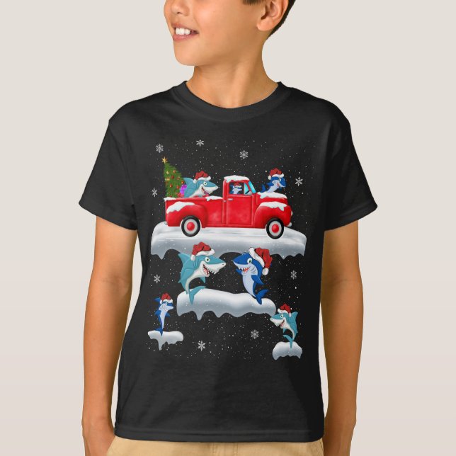 Camiseta El tiburón que maneja el árbol de Navidad Camión R (Anverso)
