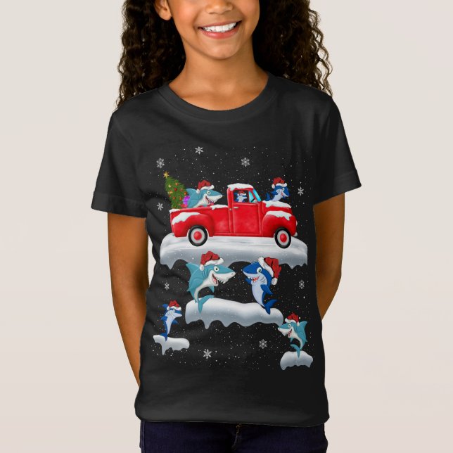 Camiseta El tiburón que maneja el árbol de Navidad Camión R (Anverso)