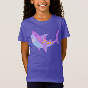 Camiseta El tiburón sonriente kawaii en morado y azul