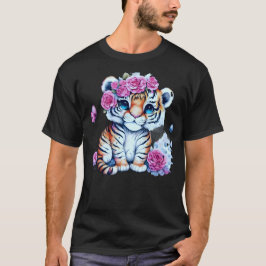 Camiseta El tigre bebé adorable en un jardín de flores