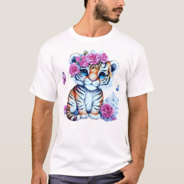 Camiseta El tigre bebé adorable en un jardín de flores