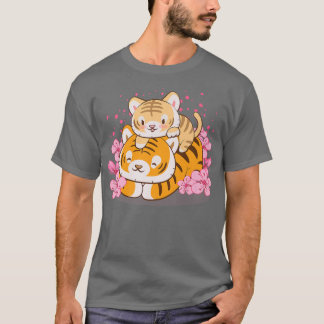 Camiseta El tigre bebé y la mamá rosada Sakura Kawaii