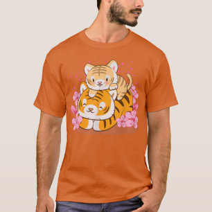 Camiseta El tigre bebé y la mamá rosada Sakura Kawaii