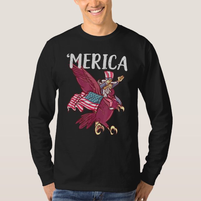 Camiseta El Tío Dabbing Sam Riding Eagle Merica 4 De Julio (Anverso)
