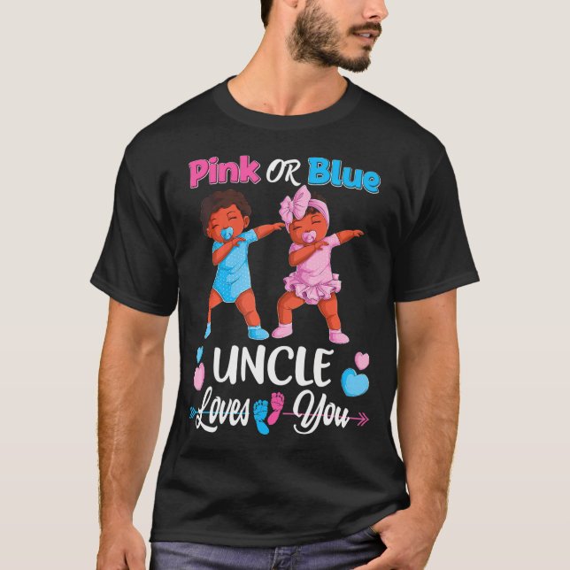 Camiseta El Tío Rosa O Azul Te Ama El Género Del Bebé Negro (Anverso)