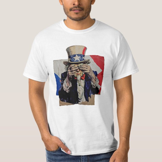 Camiseta El tío Sam cubriendo su cara avergonzado político (Anverso)