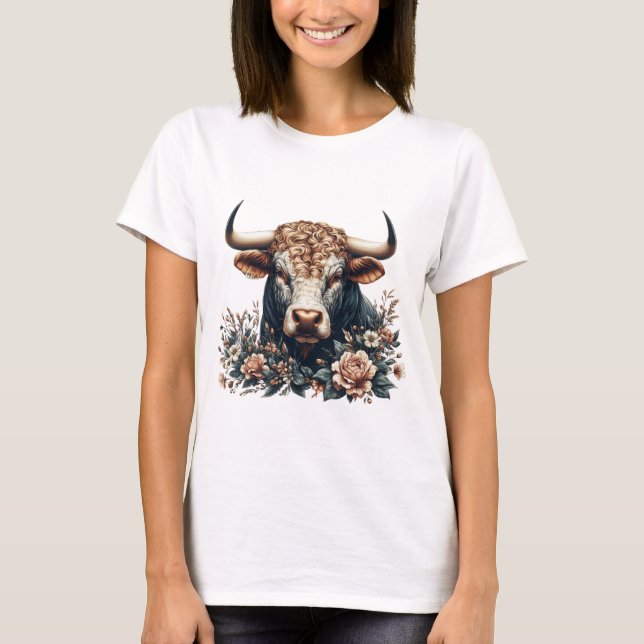 Camiseta El toro majestuoso en flor (Anverso)