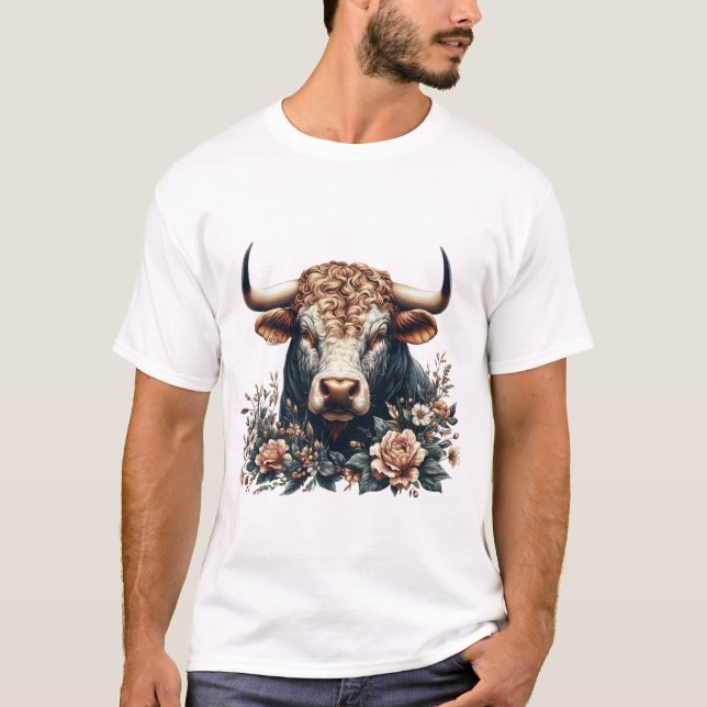 Camiseta El toro majestuoso en flor (Anverso)