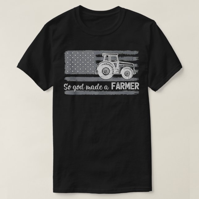 Camiseta El Tractor De Bandera Estadounidense Así Que Dios  (Diseño del anverso)