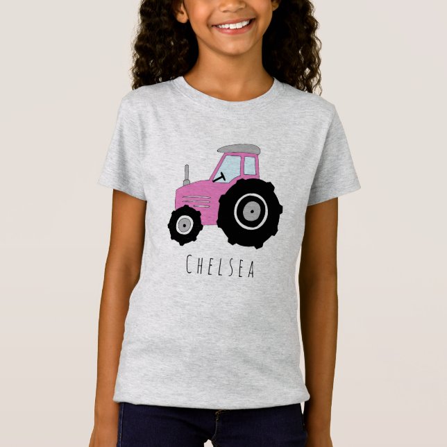 Camiseta El tractor y el nombre del granjero rosado del (Anverso)