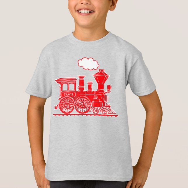 Camiseta El tren rojo del loco del vapor "su nombre" (Anverso)
