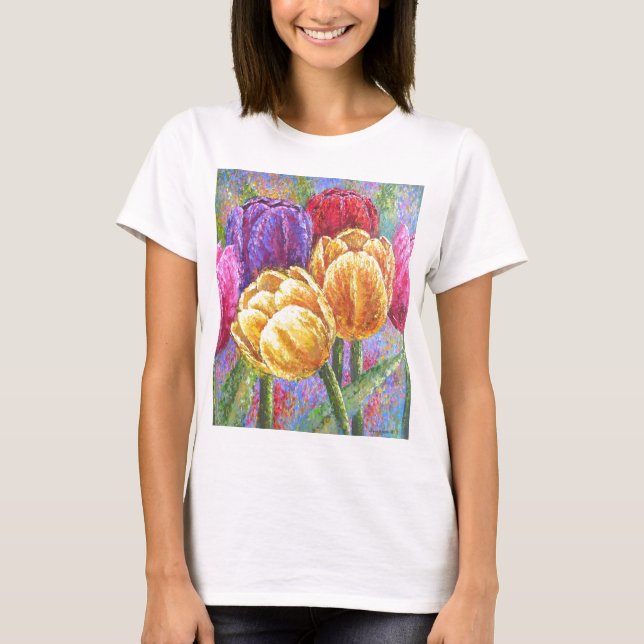 Camiseta El tulipán florece el arte floral de la pintura - (Anverso)