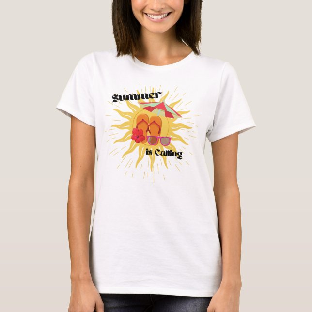 Camiseta "El verano llama" con el sol y los aparejos de pla (Anverso)
