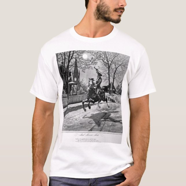 Camiseta El viaje de Paul Revere.  Imagen de guerra de 1775 (Anverso)