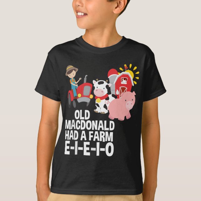 Camiseta El viejo MacDonald tuvo una rhyme de crianza E-I-E (Anverso)