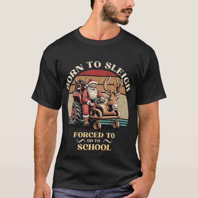 Camiseta El Viejo Santa Claus Conduce Tractor A La Escuela  (Anverso)