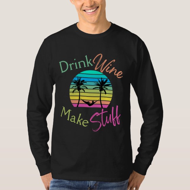 Camiseta El Vino De Bebida Sirve Para Atardecer Con Palmera (Anverso)