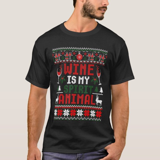 Camiseta El vino es mi espíritu Animal Feo Navidades Sweate (Anverso)