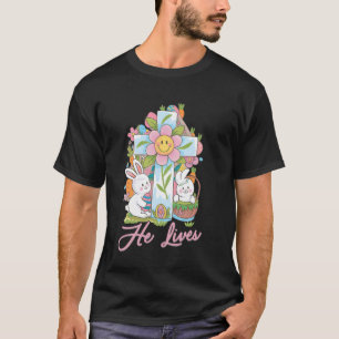 Camiseta Él Vive Cruz Jesús Conejo Religioso Pascua de Resu