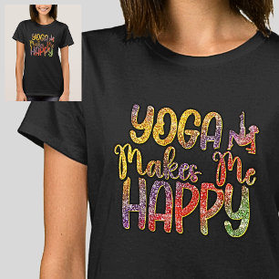 Camiseta El yoga me hace feliz el arcoiris pastel en negro