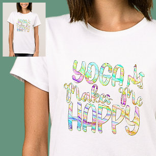Camiseta El yoga me hace feliz pastel envuelto en blanco
