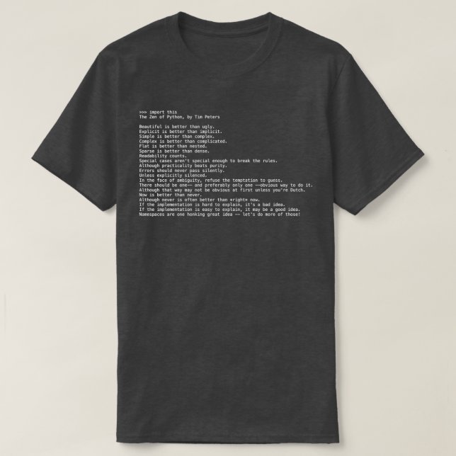 Camiseta El zen de Python (Diseño del anverso)