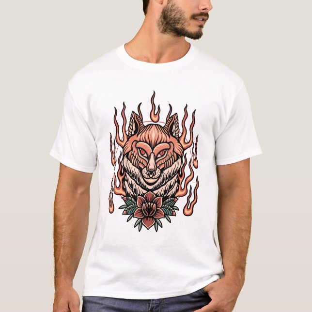 Camiseta El zorro flamantemente con el diseño de tatuajes d (Anverso)