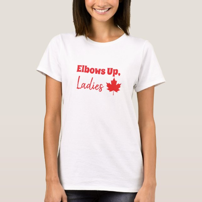 Camiseta ¡Elbows, Damas! Milicia menopáusica canadiense (Anverso)
