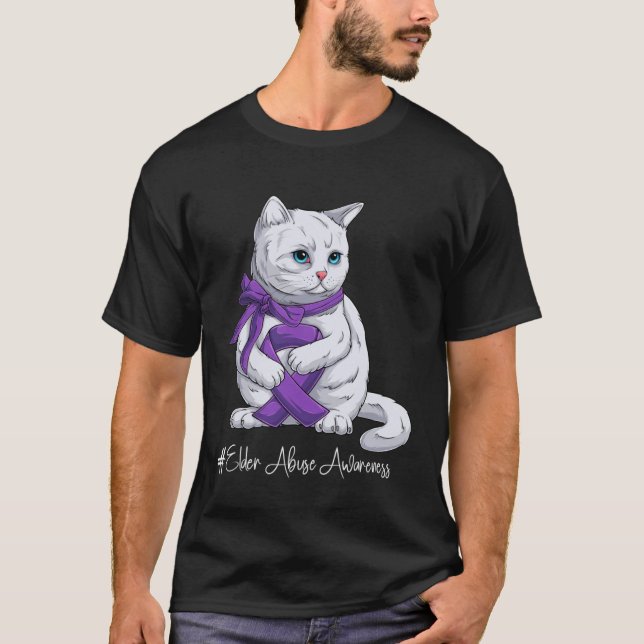 Camiseta Elder Abuse Awareness Month Purple Ribbon Cat (Anverso)