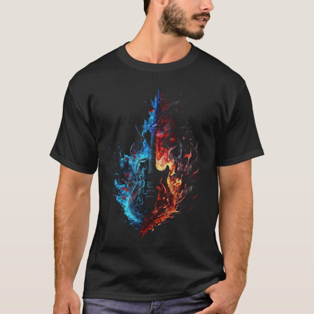 Camiseta Electric Guitar Flames Guitarist Musician Retro Gu (Anverso)