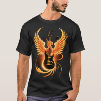 Camiseta Electric Guitar With Fiery Winged Silhouette In Bl