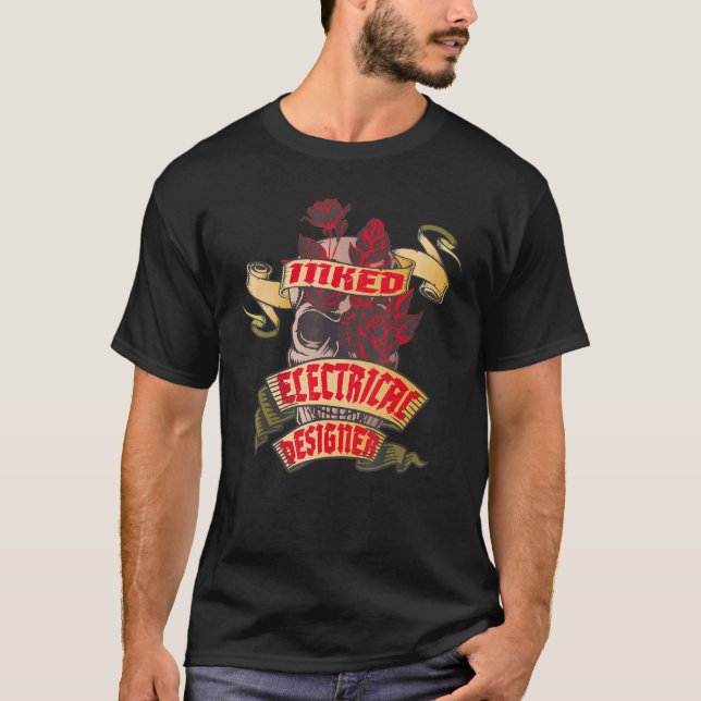 Camiseta Electrical Designer Inked Skull & Red Roses Tattoo (Anverso)