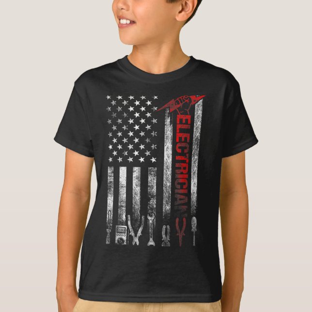 Camiseta Electrician American Flag Funny Electricians Tools (Anverso)