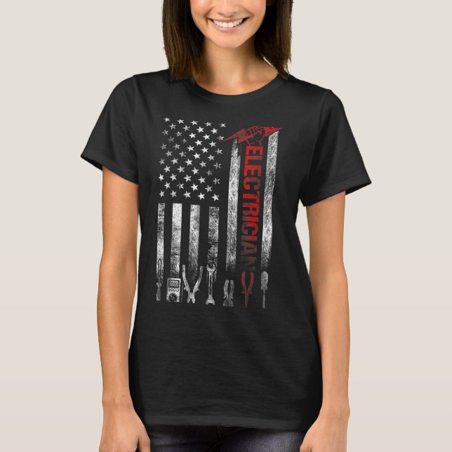 Camiseta Electrician American Flag Funny Electricians Tools (Anverso)