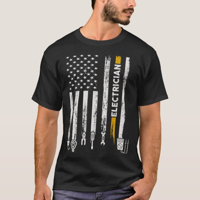 Camiseta Electrician US Flag Electricians Tools Lineman Fat (Anverso)