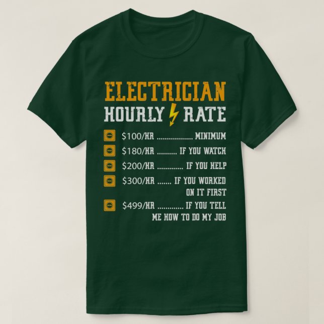 Camiseta Electricista con tarifas horarias divertidas (Diseño del anverso)