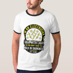 Camiseta Electricista Divertido Maneja Luz Con Humor Blanco