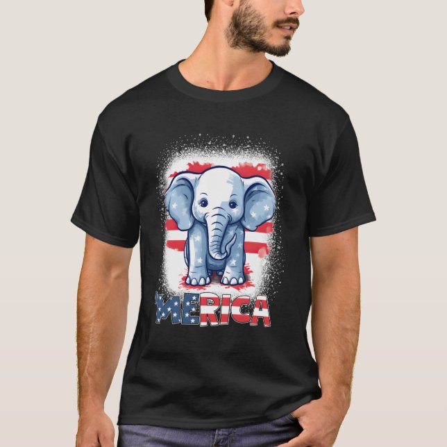 Camiseta Elefante 4 De Julio Bandera Patriótica De Estados  (Anverso)